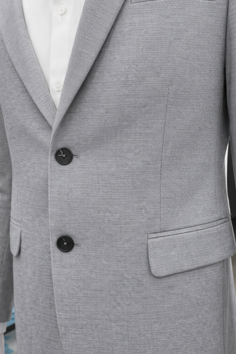Men’s Premium Textured Grey Blazer – Elegant Slim Fit