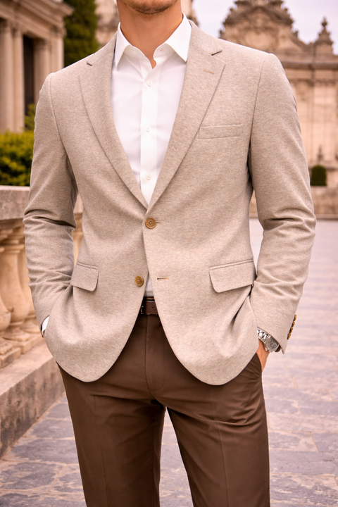 Men’s Premium Textured Beige Blazer – Elegant Slim Fit