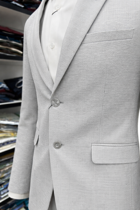 Men’s Premium Textured Silver Blazer – Elegant Slim Fit