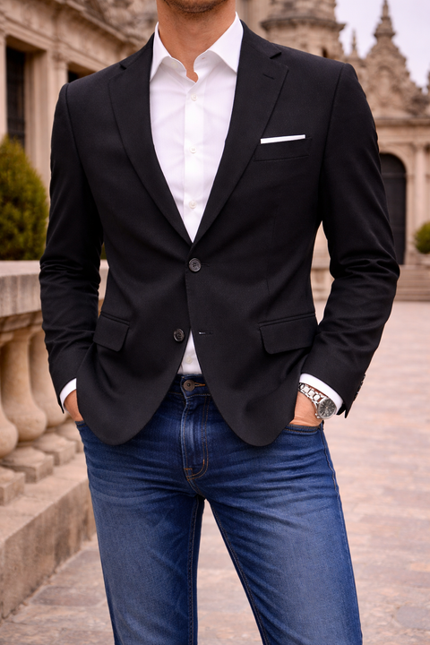 Classic Black Single-Breasted Formal Coat for Men
