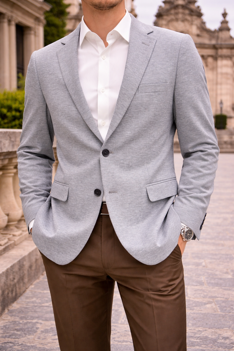 Men’s Premium Textured Grey Blazer – Elegant Slim Fit