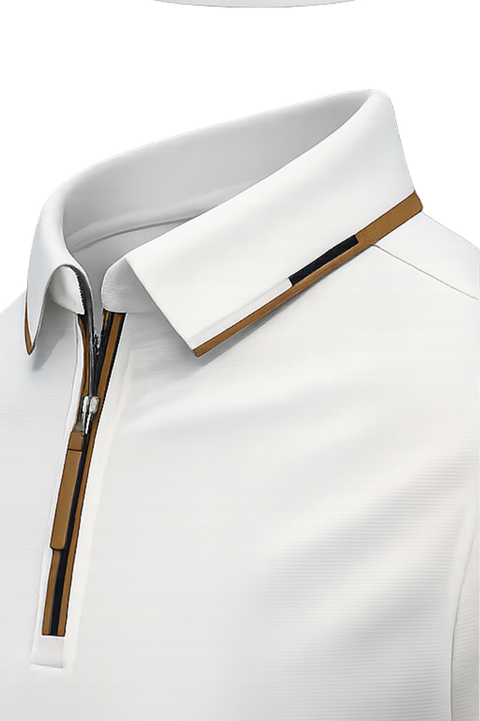 Premium White Zip-Collar Polo Shirt – Imported Fabric