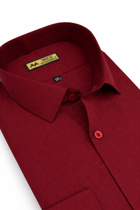 Men’s Maroon Formal Dress Shirt – Classic Fit, Full Sleeve