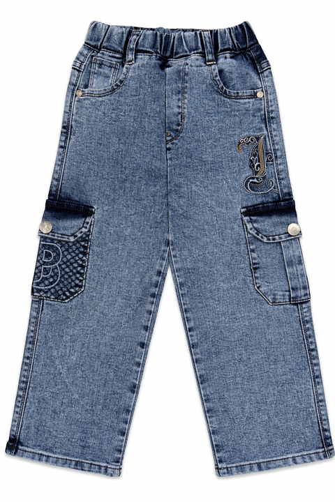 Kids Light Blue Denim Cargo Jeans – Imported, Soft & Wrinkle-Free
