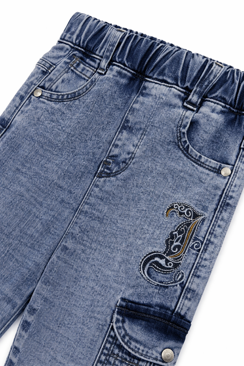 Kids Light Blue Denim Cargo Jeans – Imported, Soft & Wrinkle-Free