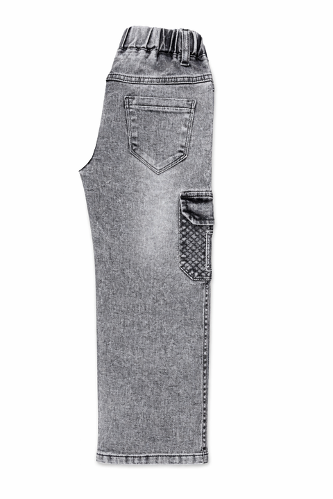 Kids Light Grey Denim Cargo Jeans – Imported, Soft & Wrinkle-Free