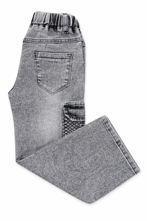 Kids Light Grey Denim Cargo Jeans – Imported, Soft & Wrinkle-Free