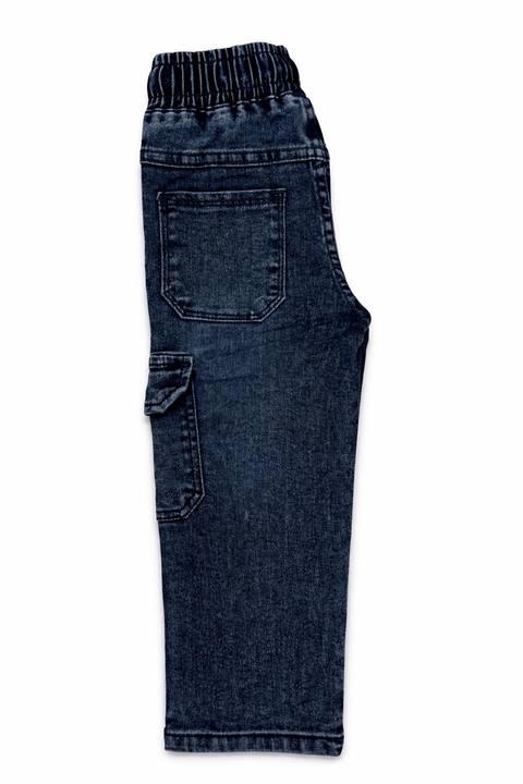 Kids Dark Blue Denim Cargo Jeans – Imported, Soft & Wrinkle-Free
