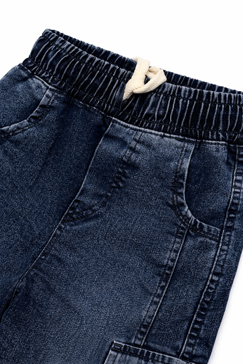 Kids Dark Blue Denim Cargo Jeans – Imported, Soft & Wrinkle-Free