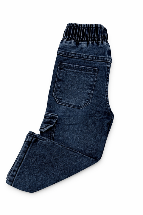 Kids Dark Blue Denim Cargo Jeans – Imported, Soft & Wrinkle-Free