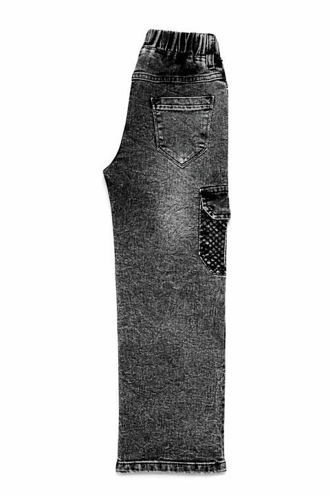 Kids Dark Grey Denim Cargo Jeans – Imported, Soft & Wrinkle-Free