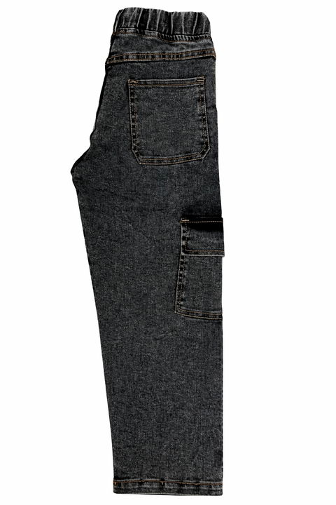 Kids Dark Grey Denim Cargo Jeans – Imported, Soft & Wrinkle-Free