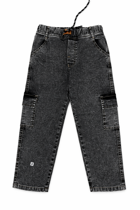 Kids Dark Grey Denim Cargo Jeans – Imported, Soft & Wrinkle-Free