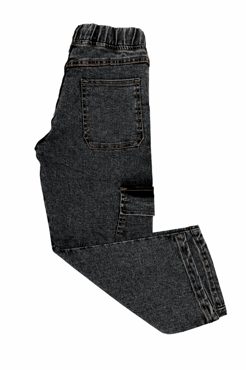 Kids Dark Grey Denim Cargo Jeans – Imported, Soft & Wrinkle-Free
