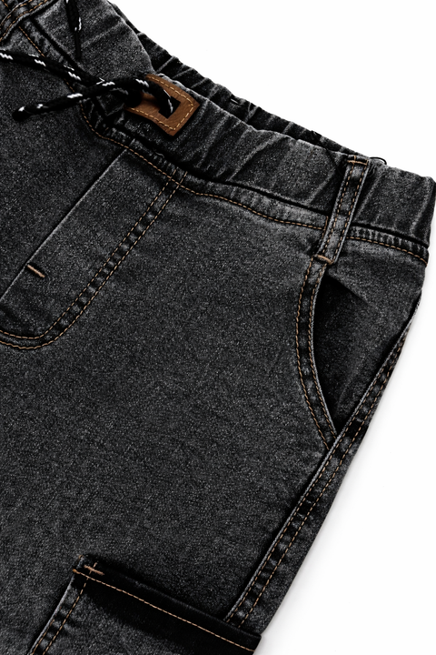 Kids Dark Grey Denim Cargo Jeans – Imported, Soft & Wrinkle-Free