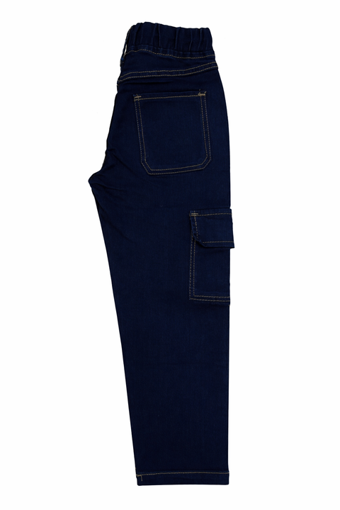 Kids Dark Blue Denim Cargo Jeans – Imported, Soft & Wrinkle-Free