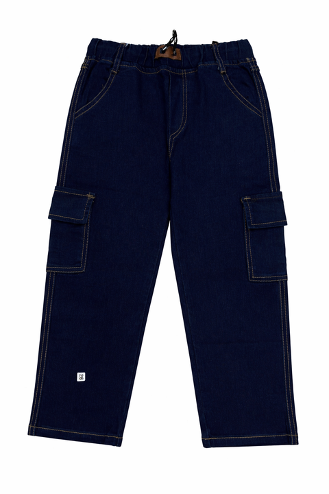 Kids Dark Blue Denim Cargo Jeans – Imported, Soft & Wrinkle-Free