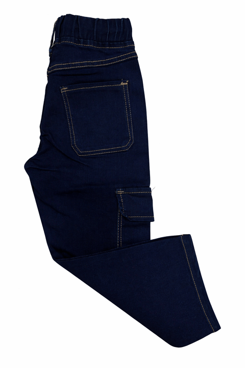 Kids Dark Blue Denim Cargo Jeans – Imported, Soft & Wrinkle-Free