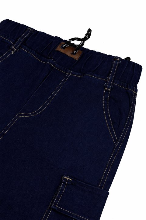 Kids Dark Blue Denim Cargo Jeans – Imported, Soft & Wrinkle-Free
