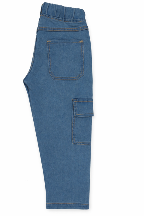 Kids Light Blue Denim Cargo Jeans – Imported, Soft & Wrinkle-Free
