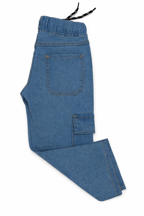 Kids Light Blue Denim Cargo Jeans – Imported, Soft & Wrinkle-Free