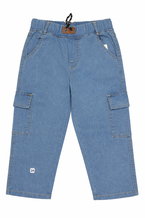 Kids Light Blue Denim Cargo Jeans – Imported, Soft & Wrinkle-Free