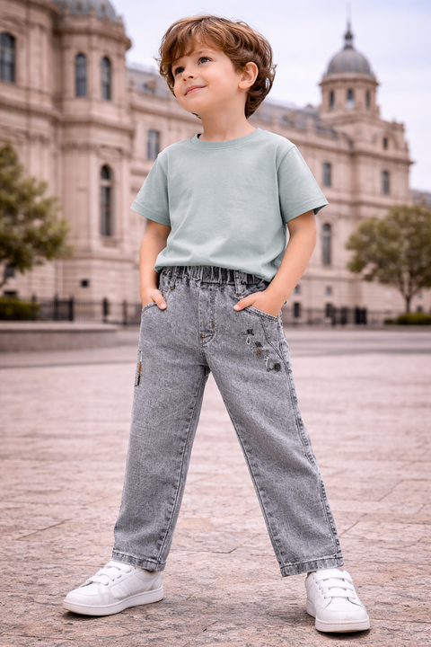 Kids Denim Grey Jeans – Imported, Soft & Wrinkle-Free