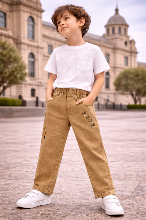 Kids Denim Brown Jeans – Imported, Soft & Wrinkle-Free