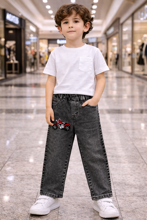 Boys Dark Grey Denim Jeans – Imported, Soft & Wrinkle-Free