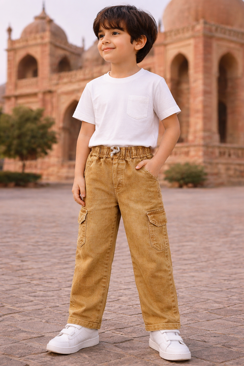 Kids Denim Light Brown Jeans – Imported, Soft & Wrinkle-Free
