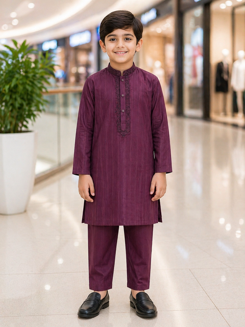 Boys Textured Kurta Pajama – Premium Embroidered Festive Wear