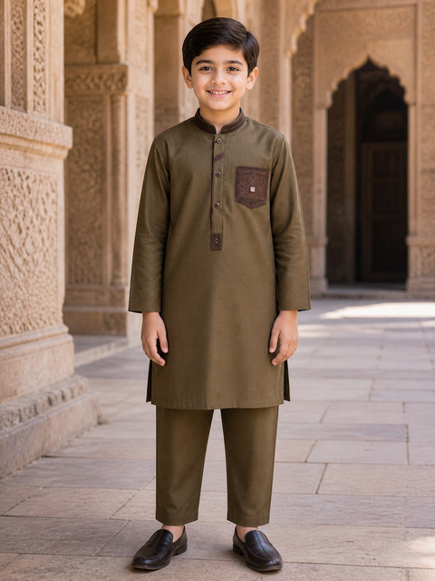 Brown Kurta Pajama for Kids – Premium Traditional Wear