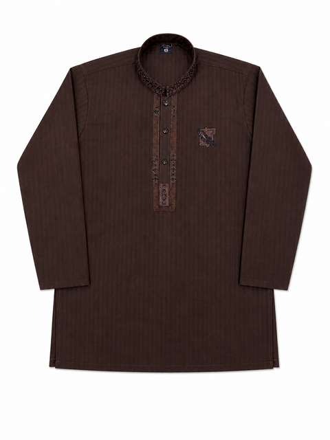 Brown Textured Kurta Pajama for Kids – Classic Fit