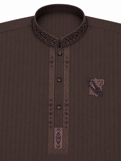 Brown Textured Kurta Pajama for Kids – Classic Fit