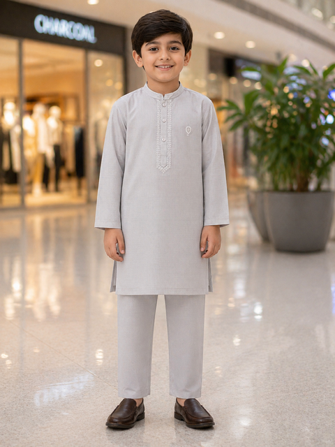 Silver Grey Classic Embroidered Kurta Pajama – Royal Wearz