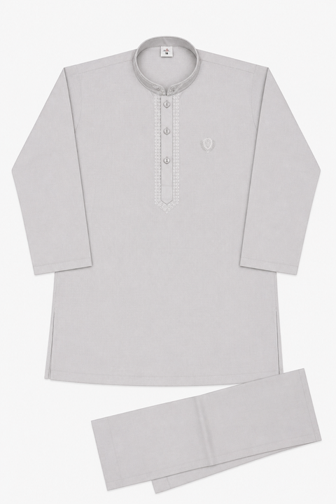 Silver Grey Classic Embroidered Kurta Pajama – Royal Wearz