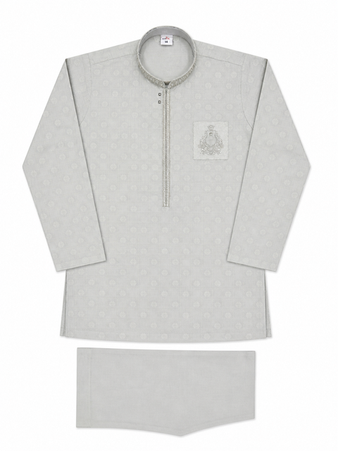 Light Grey Kurta Pajama for Kids – Elegant Embroidered Design