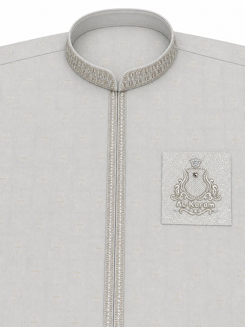Light Grey Kurta Pajama for Kids – Elegant Embroidered Design