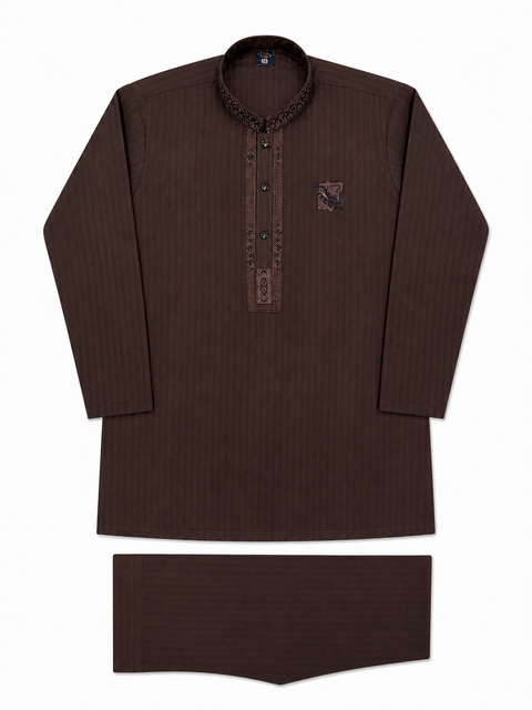 Brown Textured Kurta Pajama for Kids – Classic Fit