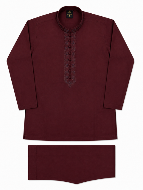 Maroon Embroidered Kurta Pajama for Kids – Classic Traditional Fit