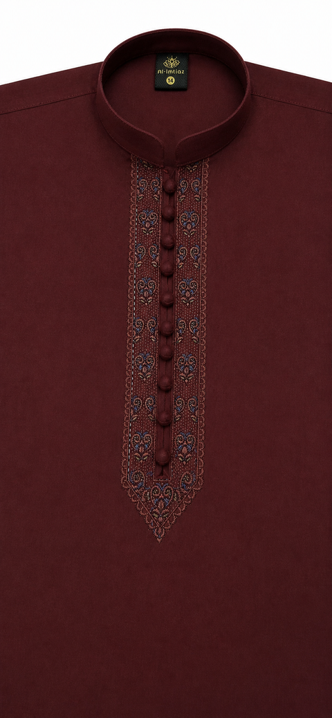 Maroon Embroidered Kurta Pajama for Kids – Classic Traditional Fit