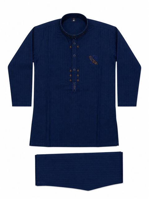 Navy Blue Textured Kurta Pajama for Kids – Classic Fit