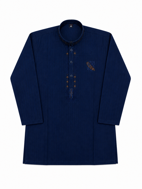 Navy Blue Textured Kurta Pajama for Kids – Classic Fit