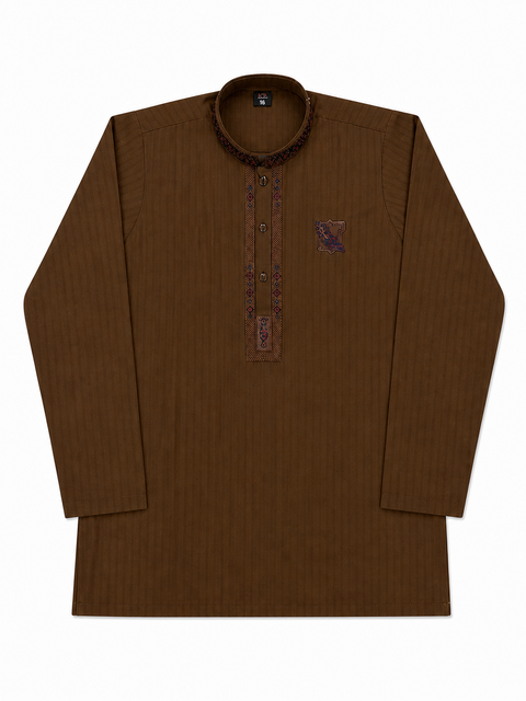 Brown Textured Kurta Pajama for Kids – Classic Fit