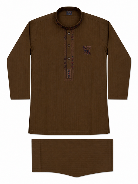 Brown Textured Kurta Pajama for Kids – Classic Fit