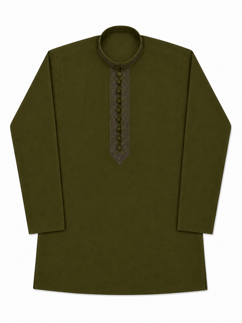 Olive Green Embroidered Kurta Pajama for Kids – Classic Fit