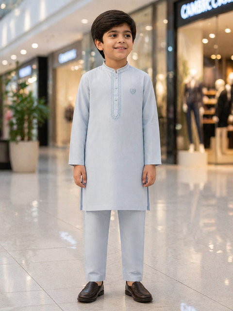 Premium Light Blue Kurta Pajama with Fine Embroidery
