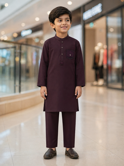 Royal Wearz Maroon Classic Embroidered Kurta Pajama