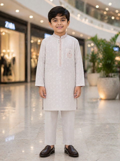 Beige Elegance Embroidered Kurta Pajama – Royal Wearz