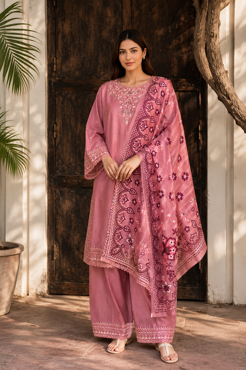 Dusty Rose Premium Lawn Embroidered 3 Piece Suit for Women | Elegant Summer Collection